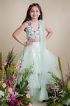 Buy_Pa:Paa_Green Tulle Embroidery Applique Layered Lehenga Set  _at_Aza_Fashions