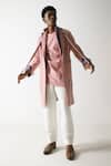 Buy_Jatin Malik_Pink Banana Crepe Striped Pintuck Overcoat With Kurta Set _at_Aza_Fashions
