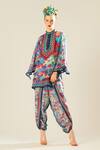 Buy_Rajdeep Ranawat_Blue Silk Floral Band Nylla Pattern Tunic  _at_Aza_Fashions