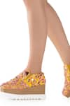 Shop_Anaar_Yellow Embroidered Kaleidoscope Sneaker Wedges 