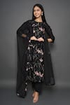 Buy_Kameez_Black Chanderi, Cotton, Kota Doria Embroidery, Olive Branch Print Kurta Pant Set _at_Aza_Fashions