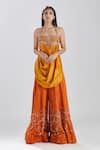 Buy_Megha Bansal_Orange Raw , Chanderi Zardozi Work Gerua Inya Kurta And Sharara Set _at_Aza_Fashions
