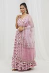 Buy_Yuvraani Jaipur_Pink Muslin, Organza, Silk Embroidery, Floral Hand Block Print Lehenga Set _at_Aza_Fashions