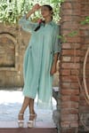 Buy_Desert Shine by Sulochana Jangir_Green Handwoven Chanderi Embroidered Aari Work Sleeve Shirt Dress  _at_Aza_Fashions