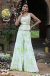 Buy_Nitisha Kashyap Official_Off White Silk Beads, Zari, Embroidery, Mirrors Peplum Top And Sharara Pant Set _at_Aza_Fashions