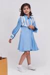 Buy_LittleCheer_Blue Cotton Rayon Lace Marshmallow Fringed Shirt Dress _at_Aza_Fashions