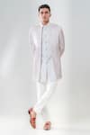 Buy_Amrit Dawani_Grey Cotton, Silk, Lycra Embroidery Pintuck Detail Jacket Kurta Set _at_Aza_Fashions