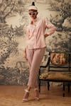 Buy_Kalista_Pink Cotton Slub Hand Painted Floral Mandarin Ava Pattern Tunic And Pant Set _at_Aza_Fashions