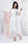 Buy_House Of TA-YA_Off White Cotton, Chanderi, Lycra Floral Digital Print High-low Kurta Pant Set _at_Aza_Fashions