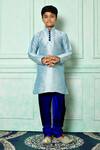 Buy_Petite Pomme_Blue Silk, Cotton Full Sleeve Straight Kurta Set _at_Aza_Fashions