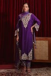 Buy_Ajiesh Oberoi_Purple Dupion Silk And Organza Embroidered Floral Patterns Riwaaz Kurta Pant Set _at_Aza_Fashions