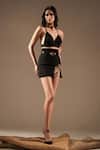 Buy_Nikita Mhaisalkar_Black Luxe Suiting Embellished Metallic Gold Slit Skirt With Belt _at_Aza_Fashions