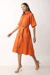 Buy_Veera Wear_Orange Cotton Solid Collared Neck Pocket Dress  _at_Aza_Fashions