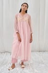 Buy Ayaka Pink Silk Organza, Cotton Tassels, Embroidery V-neck Floral Dress at Aza Fashions Buy_Ayaka_Pink Silk Organza, Cotton Tassels, Embroidery V-neck Floral Dress _at_Aza_Fashions