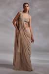 Buy_Divya Aggarwal_Beige Silk Chiffon Embellished Taylen Pre-draped Saree With Blouse  _at_Aza_Fashions