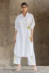 Buy_Pooja-Keyur_White Cotton Satin Artistic Abstraction Shirt Kurta And Pant Co-ord Set  _at_Aza_Fashions