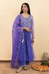 Buy_Pita Nila_Purple Chanderi, Silk Organza, Cotton Kira Printed Gathered Kurta Set _at_Aza_Fashions