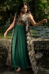Buy_Amrin khan_Green Modal Satin And Georgette Floral Long Jacket And Draped Skirt Set For Women_at_Aza_Fashions