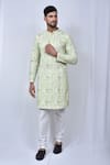 Buy_Adara Khan_Green Cotton Embroidered Geometric Kurta With Churidar_at_Aza_Fashions