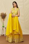 Buy_Khwaab By Sanjana Lakhani_Yellow Georgette Embroidered Aari Blunt V And Sequin Work Anarkali Set _at_Aza_Fashions