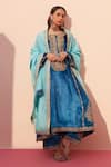 Buy_Angad Singh_Blue Velvet Embroidered Zardozi Round Choga Set _at_Aza_Fashions