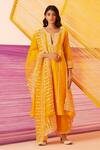 Buy Sureena Chowdhri Yellow Silk Chanderi Embroidered Dori Notched Round Fun In The Sun Kurta Set at Aza Fashions Buy_Sureena Chowdhri_Yellow Silk Chanderi Embroidered Dori Notched Round Fun In The Sun Kurta Set_at_Aza_Fashions