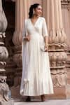 Buy_PREEVIN_Off White Angrakha Cotton Mulmul And Dupatta Tulle & Soft Net Anarkali With _at_Aza_Fashions