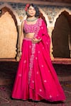 Buy_Show Shaa_Pink Chanderi Embroidery Sequin Scoop Neck Floral Placement Lehenga Set _at_Aza_Fashions