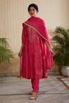 Buy_Kefi Collections_Pink Silk Organza, Silk, Chanderi Embroidery, Sadabahar Placket Kurta Set_at_Aza_Fashions
