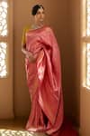 Shop_Devissha_Fuchsia Pure Katan Silk Handwoven Floral Handloom Banarasi Saree_at_Aza_Fashions