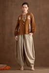 Buy_Nikasha_Beige Rayon Moss Embroidered Mirror Work Placement Baggy Pant _at_Aza_Fashions