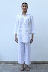 Buy_Linen Bloom_White 100% Linen Embroidery Thread Spread Collar Floral Shirt _at_Aza_Fashions