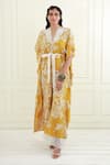Buy_Ek Soot_Gold Silk Embroidered Resham Thread Notched Kaftan Jumpsuit _at_Aza_Fashions