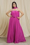 Buy_Divya Kanakia_Pink Crepe, Net Pearls, Sequins Crop Top And Flared Palazzo Set With Dupatta _at_Aza_Fashions