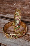 Buy_Zevar By Geeta_Gold Plated Diamonds, Pearls, Cut Work Kundan Jadau Bangles - Set Of 2 _at_Aza_Fashions