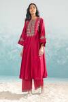 Buy_Ikai by Ragini Ahuja_Pink Cotton Silk Chanderi Applique Round Nile Tribal Circular Kurta  _at_Aza_Fashions