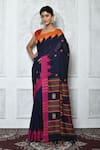 Buy_Samyukta Singhania_Blue Pure Cotton Woven Geometric Saree _at_Aza_Fashions