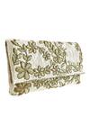 Buy_Kokommo_White Hand Embroidered Printemps Flower Clutch _at_Aza_Fashions