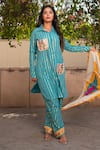 Buy_Soniya G_Blue Handmade Cotton Embroidery Sequins Shirt Collar Pockets Kurta And Pant Set _at_Aza_Fashions