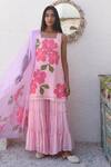 Buy_Meghstudio_Pink Kurta And Sharara Georgette Hand Painted Placed Sequin Work Set _at_Aza_Fashions