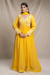 Buy_Sanjev Marwaaha_Yellow Modal And Georgette Embroidery Dori & Cut Beads V Neck Yoke Anarkali Set _at_Aza_Fashions