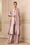 Buy_Tarun Tahiliani_Purple Brocade Jacket Open Handwoven And Trouser Set _at_Aza_Fashions