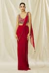 Buy_ARPAN VOHRA_Red Georgette Embroidered Crystal Scoop Embellished Bodice Cut Out Saree Gown _at_Aza_Fashions