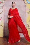 Buy_Shilpi Gupta_Red Organza Beads Round Neck Embroidered Saree With Blouse _at_Aza_Fashions