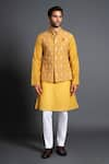 Buy_Raghavendra Rathore Jodhpur_Yellow Silk Embroidered Jharokha Waistcoat _at_Aza_Fashions