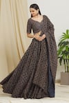 Buy_Surendri_Black Chanderi Print Ajrak V Neck Pattern Beads Embellished Lehenga Set _at_Aza_Fashions