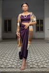 Buy_Sheela Suthar_Purple Imported Satin Plain Square Neck Bustier And Draped Skirt Set _at_Aza_Fashions