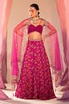 Buy_Silky Bindra_Purple Georgette Print Hibiscus Floral Sweetheart Neck Lehenga Set _at_Aza_Fashions