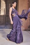Buy_Mehak Murpana_Purple Saree Organza Embroidered Sequin Round Pre-draped Ruffle With Blouse _at_Aza_Fashions