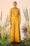 Buy_Shahin Mannan_Yellow Double Crepe Grass Wide Legged Jumpsuit_at_Aza_Fashions